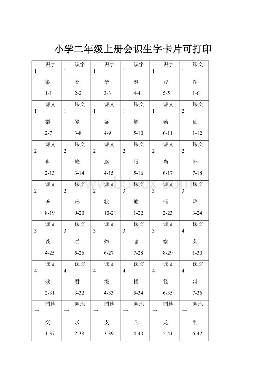 小学二年级上册会识生字卡片可打印.docx_第1页