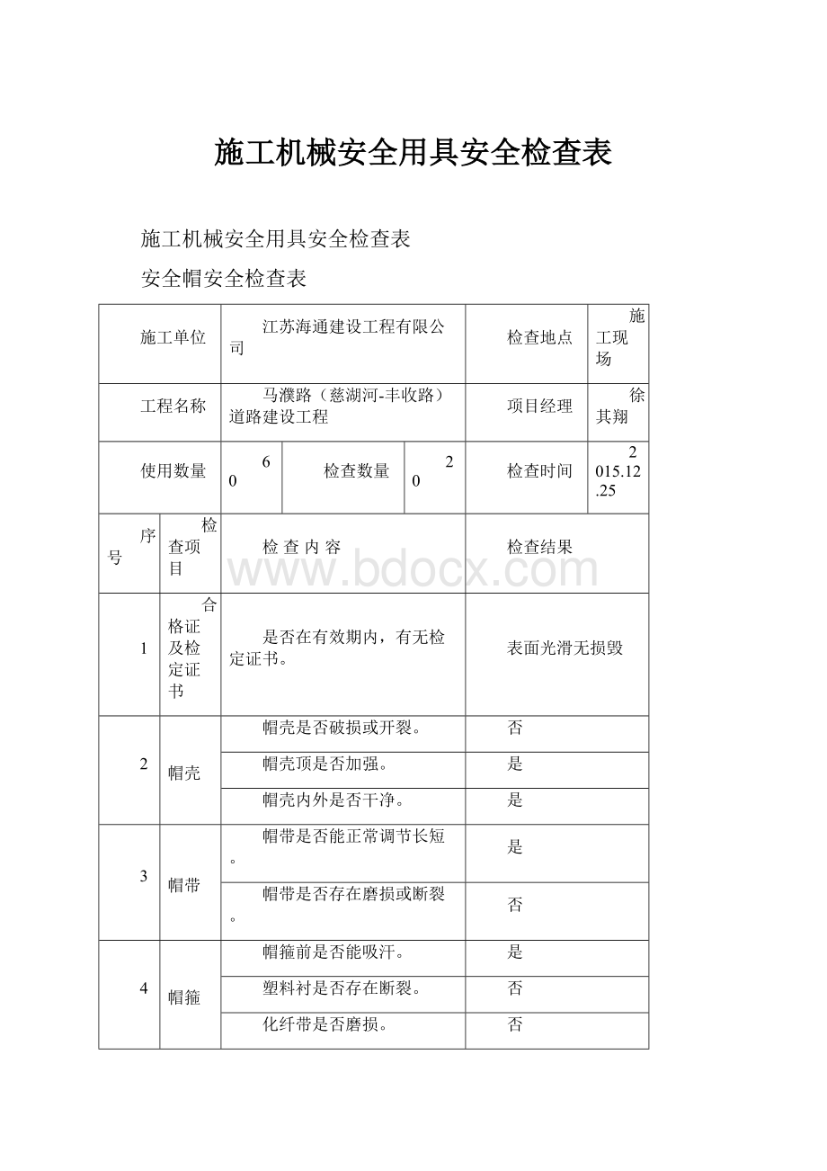 施工机械安全用具安全检查表.docx_第1页