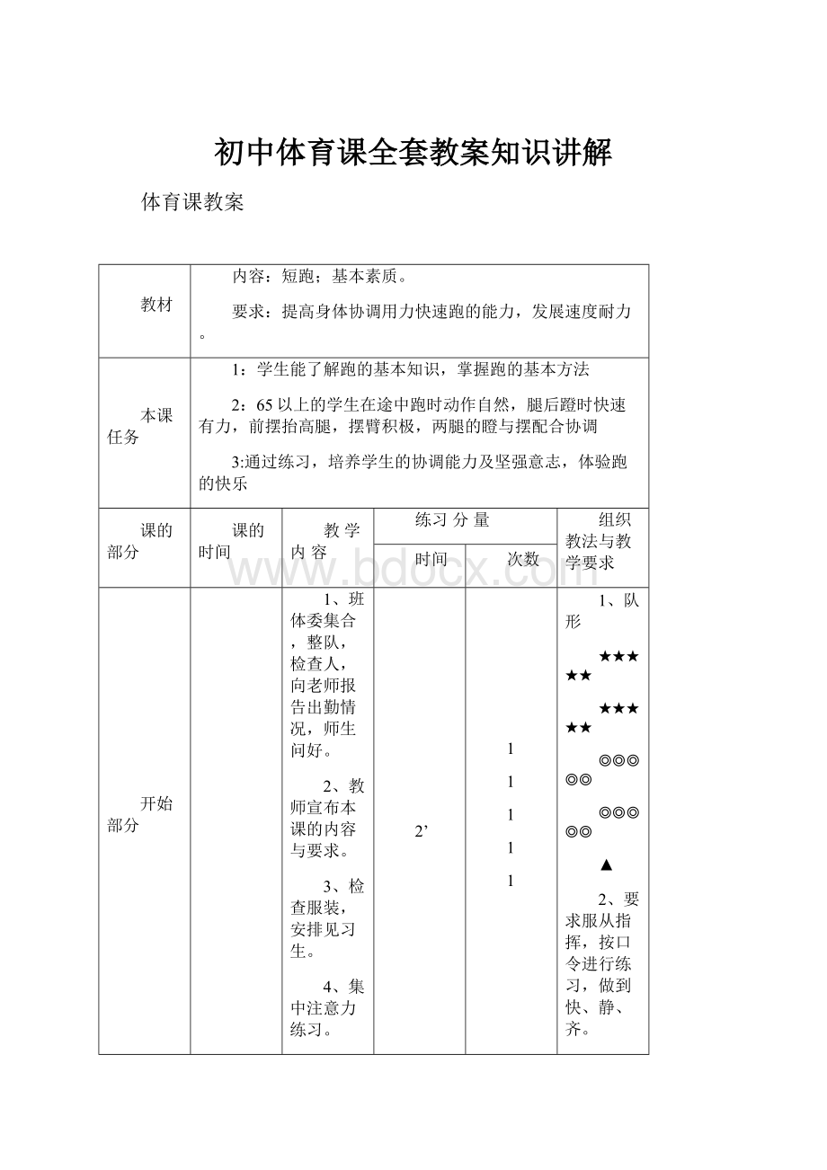 初中体育课全套教案知识讲解.docx