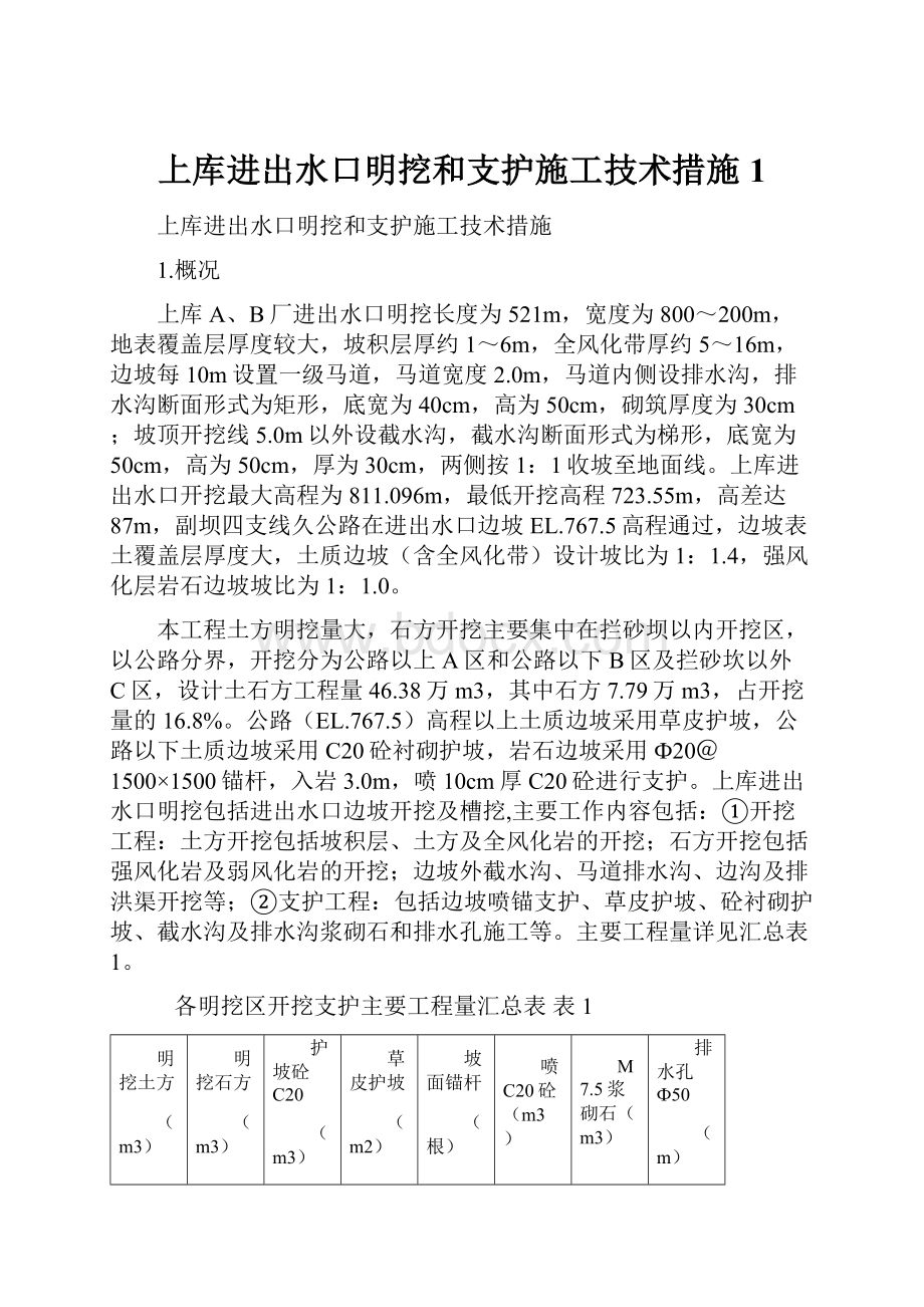 上库进出水口明挖和支护施工技术措施1.docx