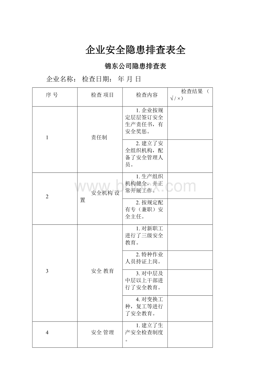 企业安全隐患排查表全.docx_第1页