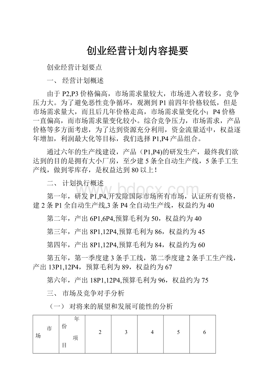 创业经营计划内容提要.docx