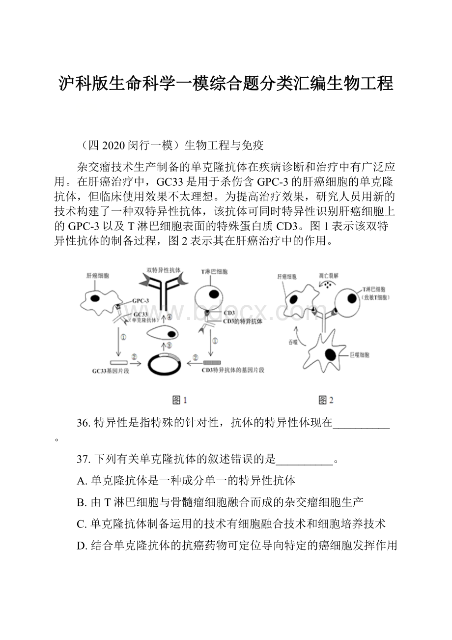 沪科版生命科学一模综合题分类汇编生物工程.docx