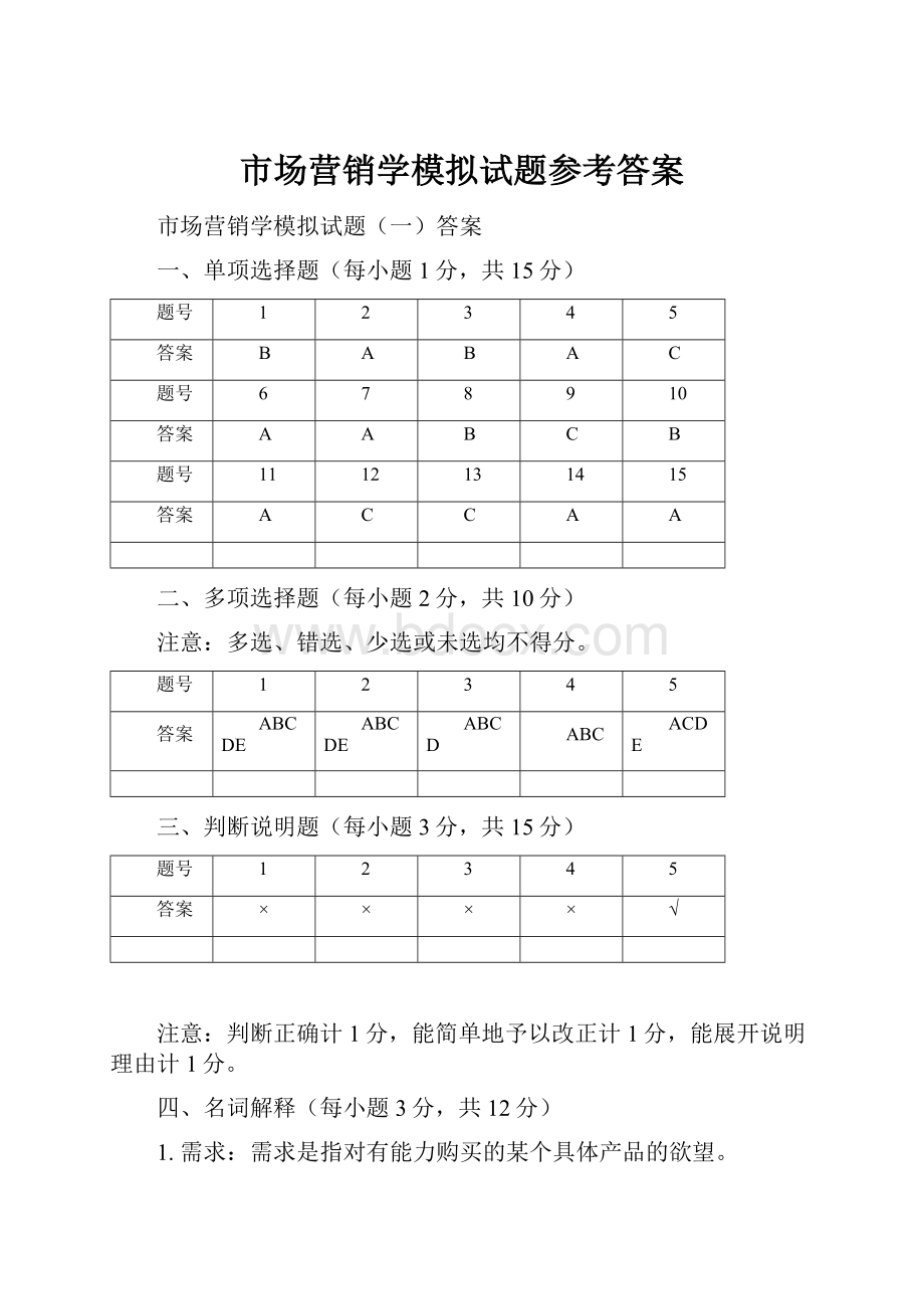 市场营销学模拟试题参考答案.docx_第1页