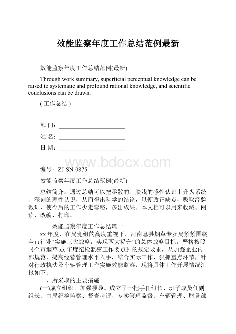 效能监察年度工作总结范例最新.docx_第1页