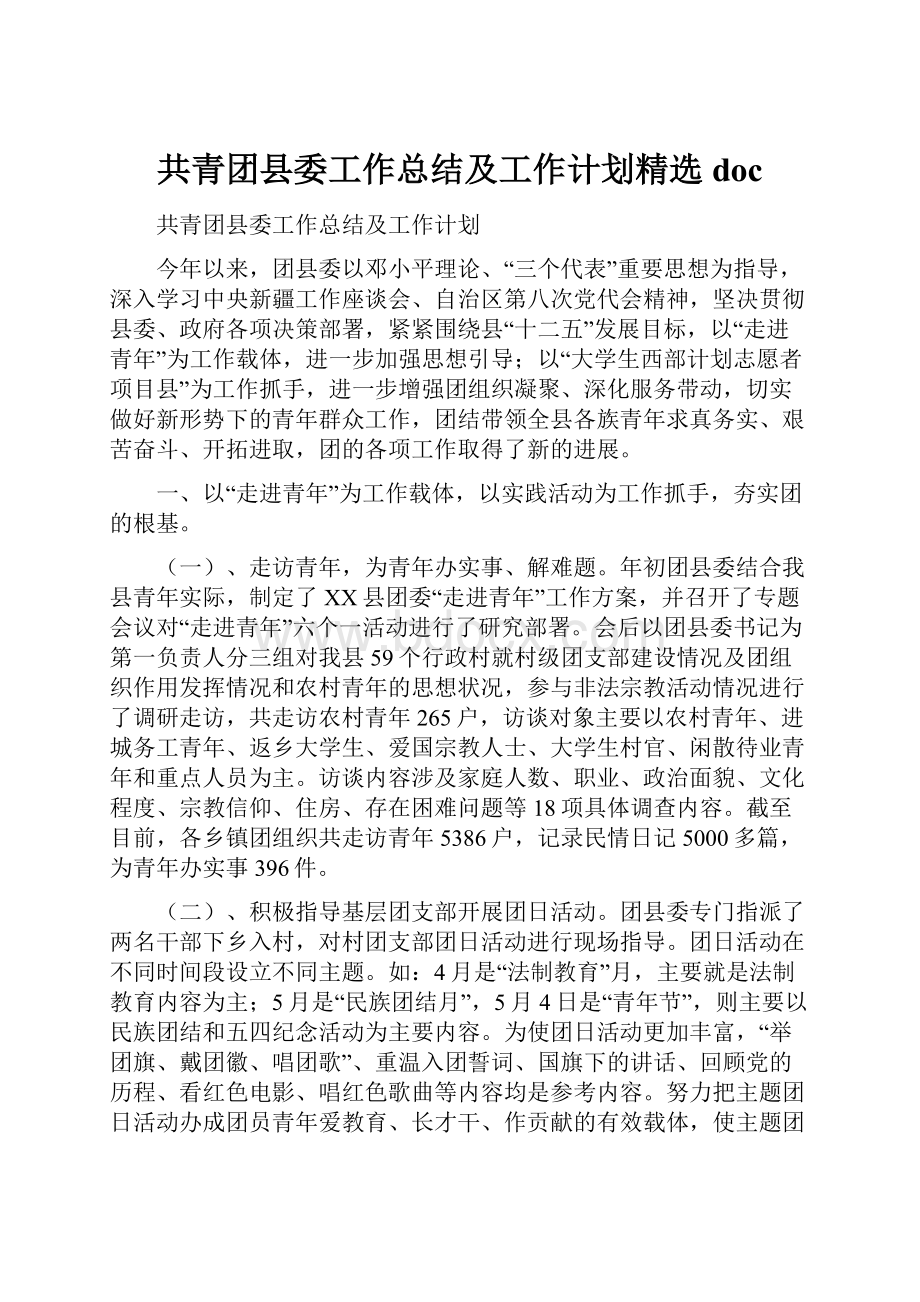 共青团县委工作总结及工作计划精选doc.docx