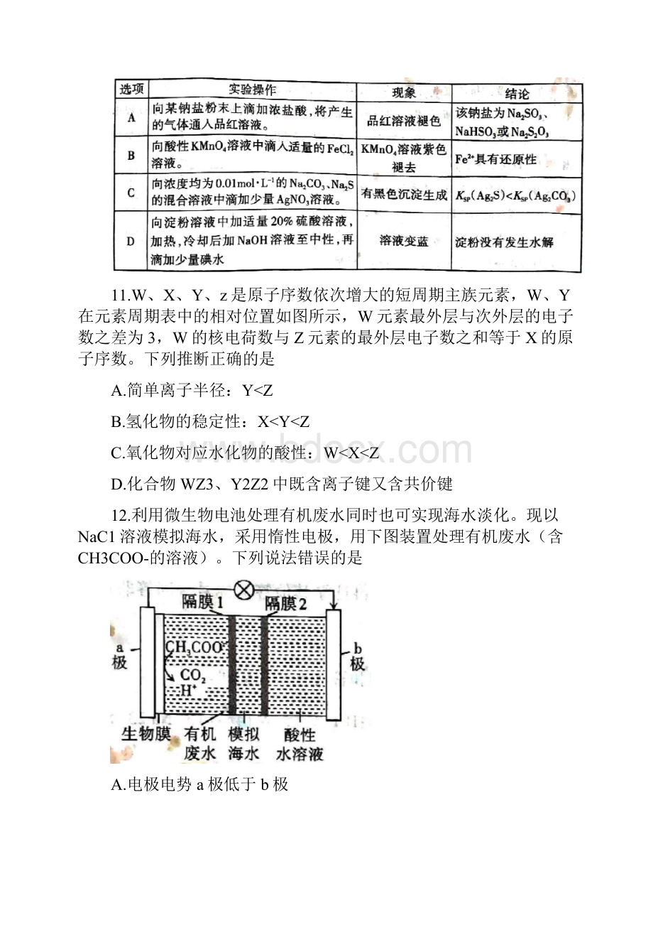 山西省高考考前适应性测试一模理综化学试题及答案.docx_第3页