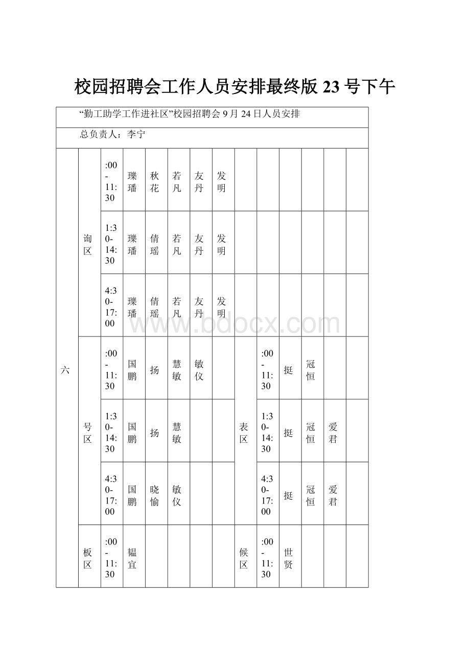 校园招聘会工作人员安排最终版23号下午.docx_第1页