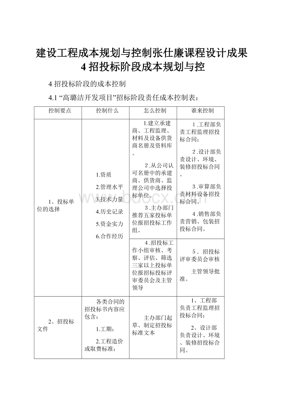 建设工程成本规划与控制张仕廉课程设计成果4招投标阶段成本规划与控.docx