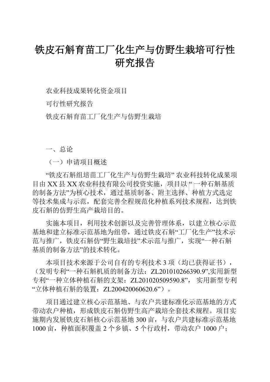 铁皮石斛育苗工厂化生产与仿野生栽培可行性研究报告.docx