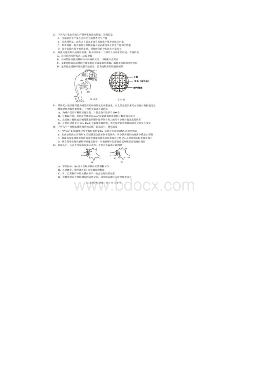 G20学年第二学期浙江省名校协作体高三联考 生物含答案.docx_第3页