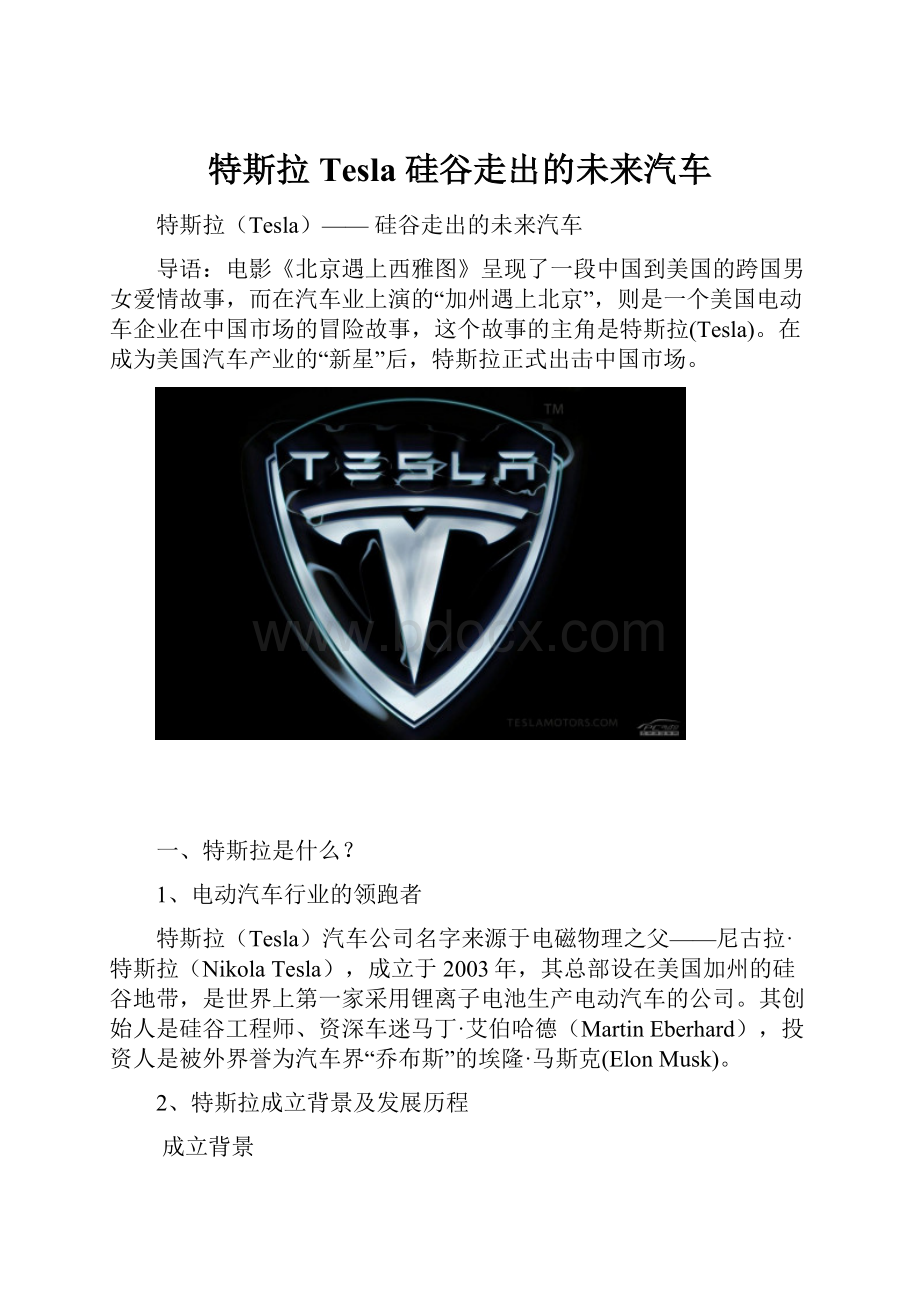 特斯拉Tesla 硅谷走出的未来汽车.docx_第1页