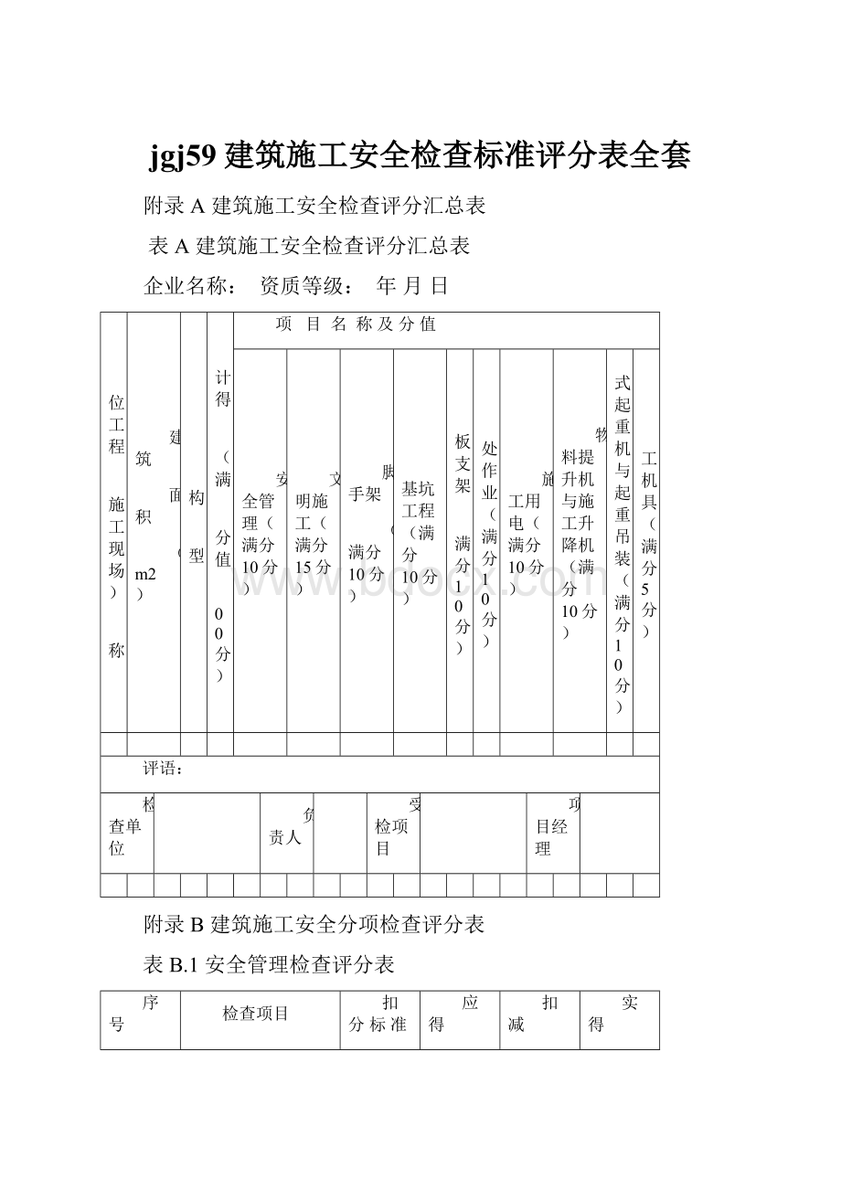 jgj59建筑施工安全检查标准评分表全套.docx