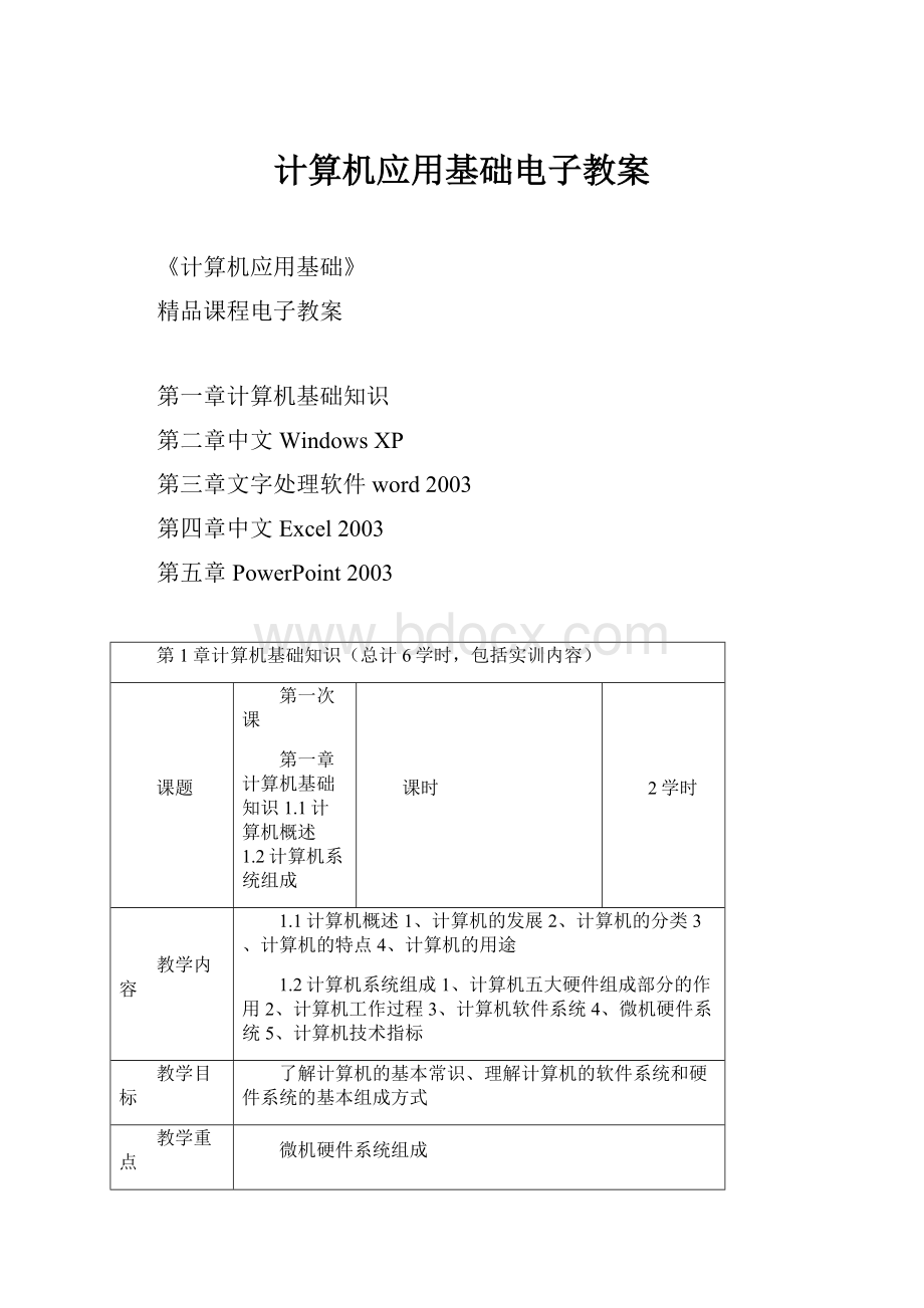 计算机应用基础电子教案.docx