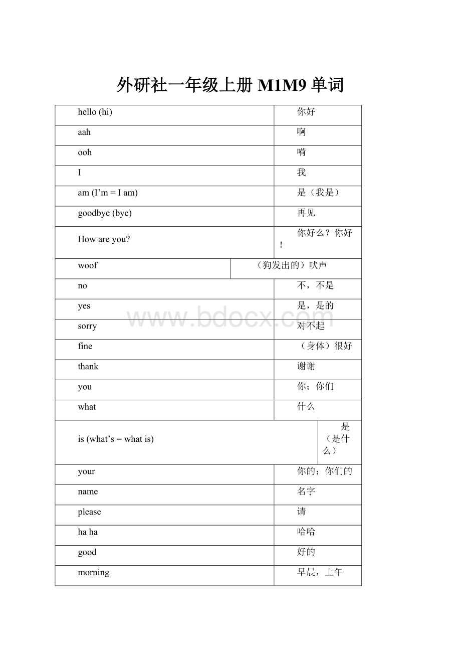 外研社一年级上册M1M9单词.docx