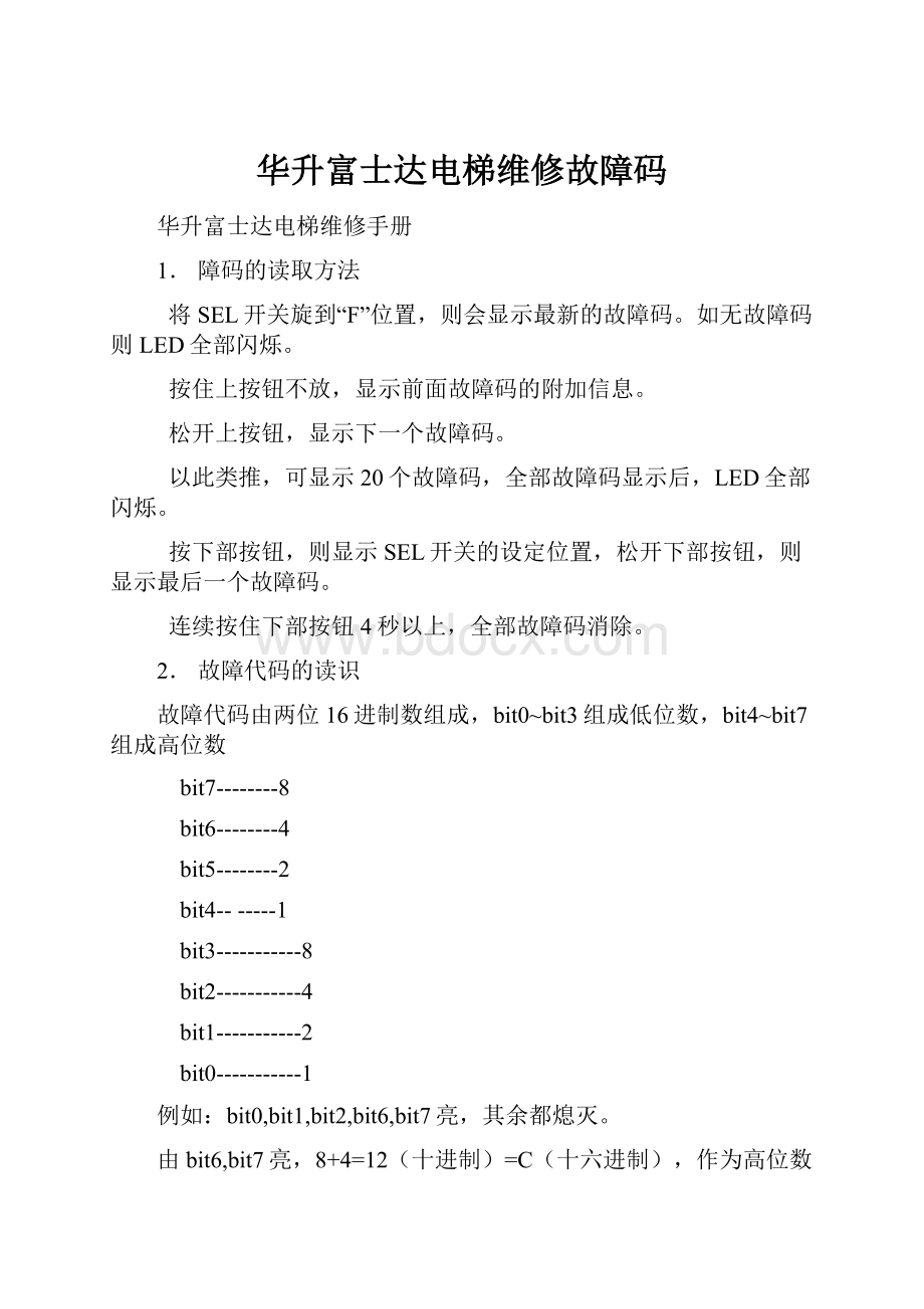 华升富士达电梯维修故障码.docx