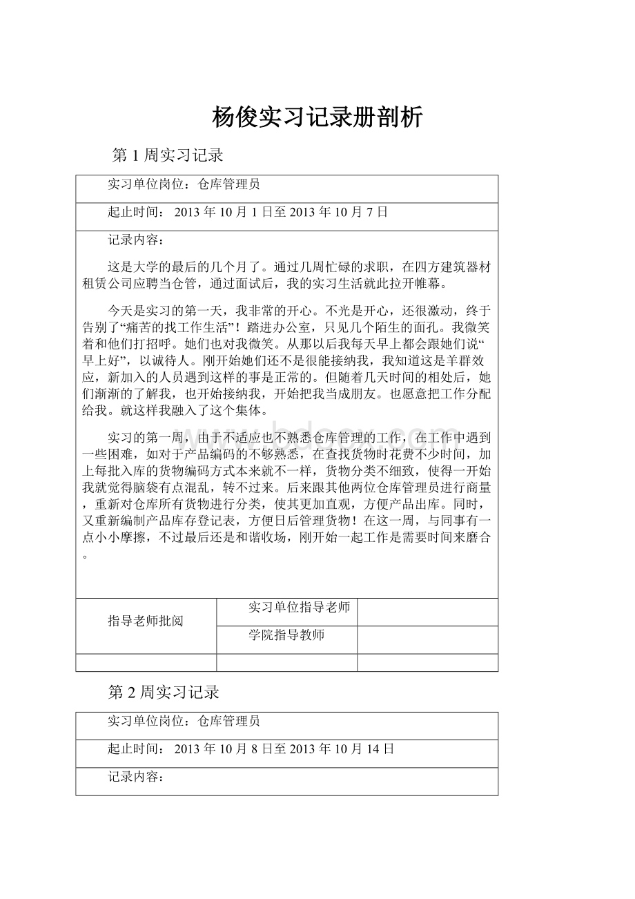 杨俊实习记录册剖析.docx