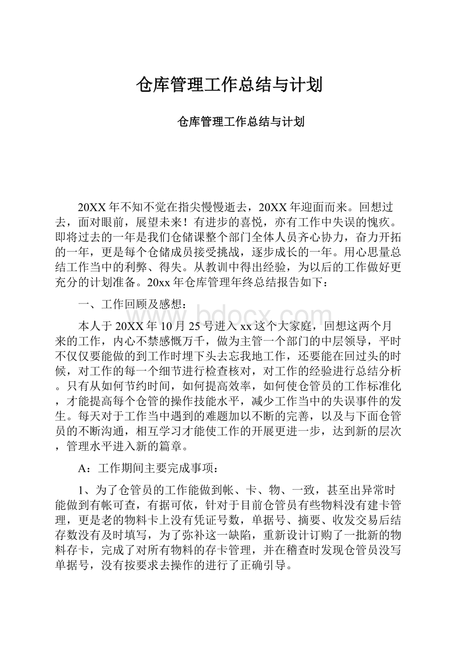 仓库管理工作总结与计划.docx