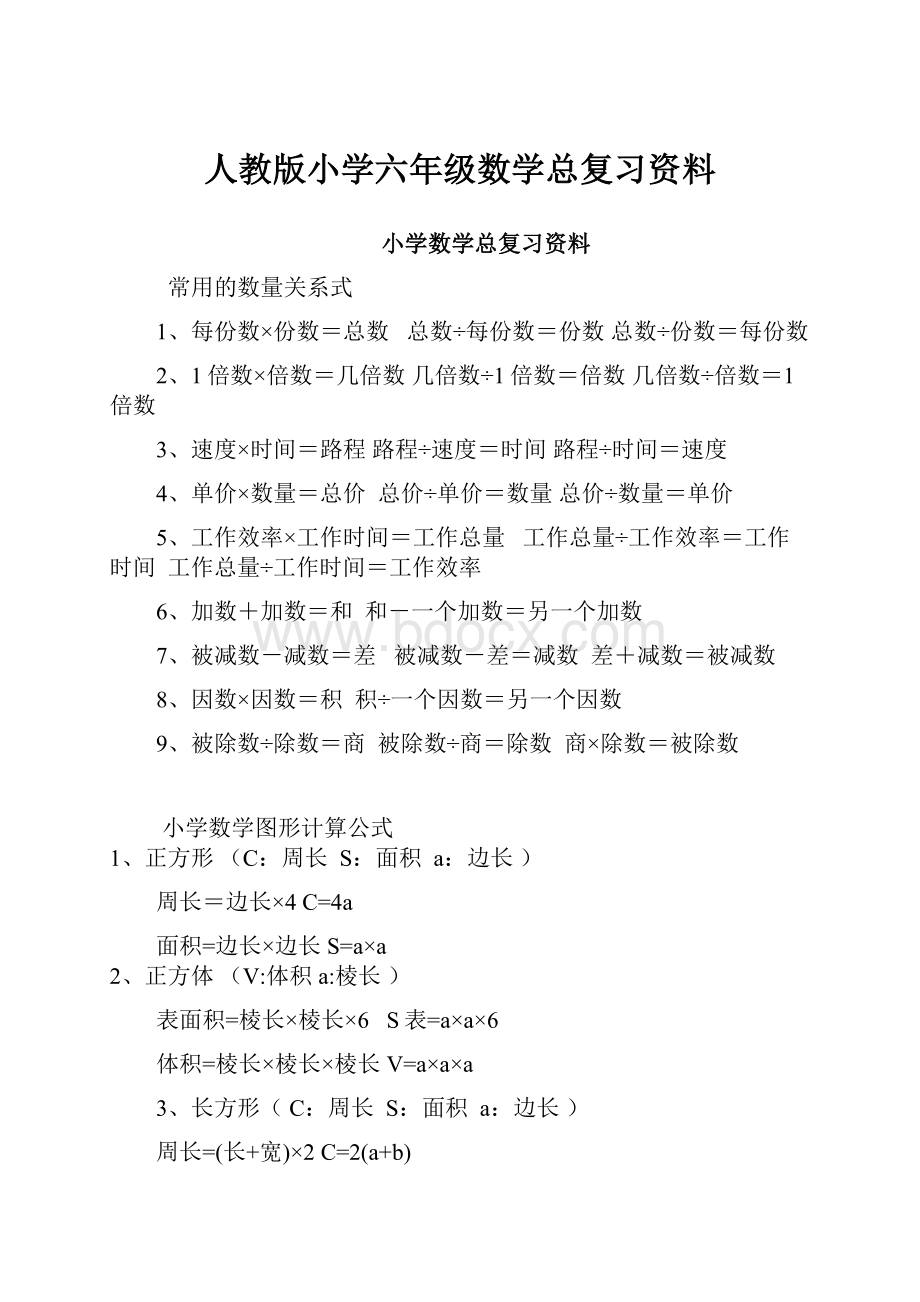 人教版小学六年级数学总复习资料.docx