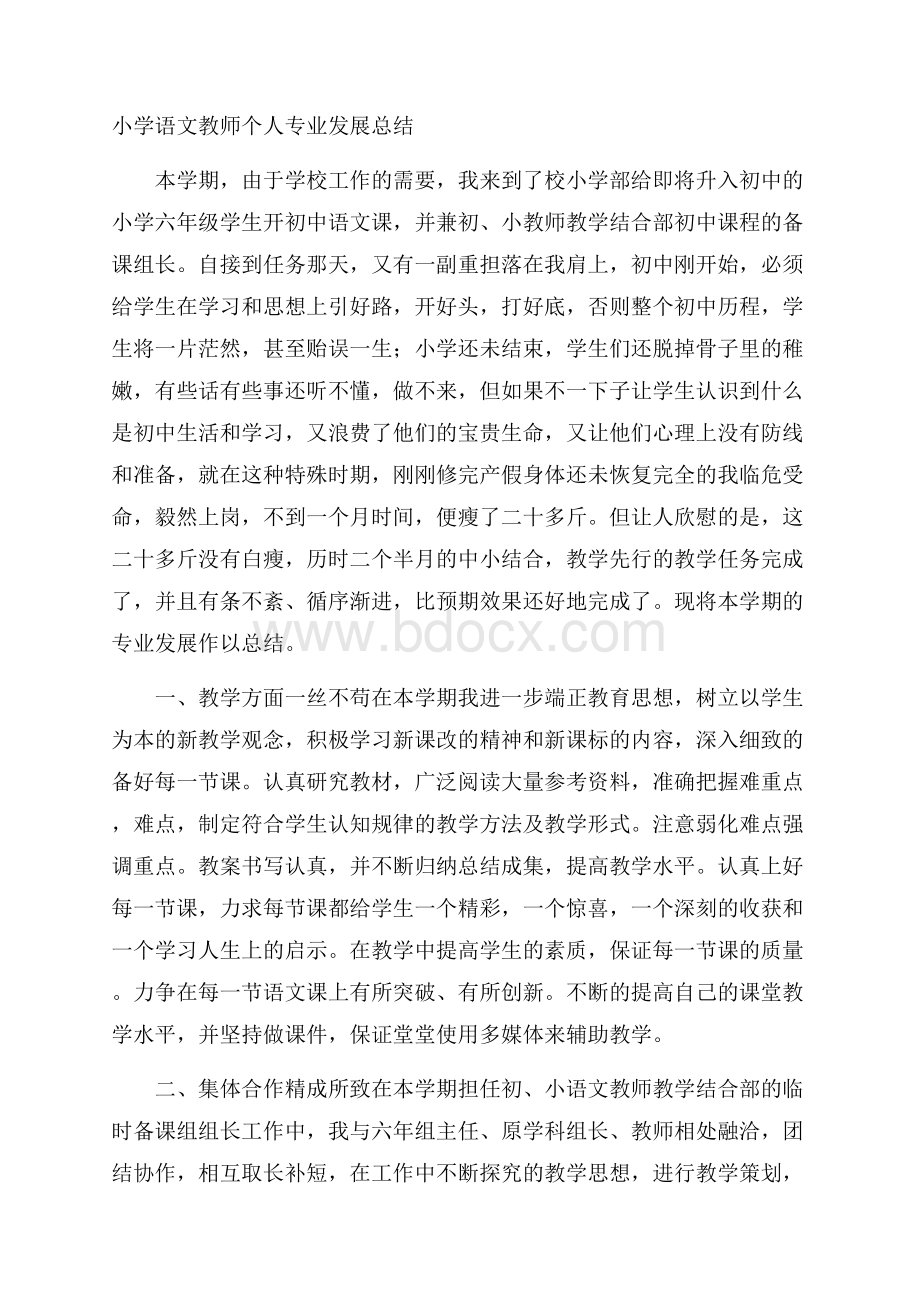 小学语文教师个人专业发展总结.docx