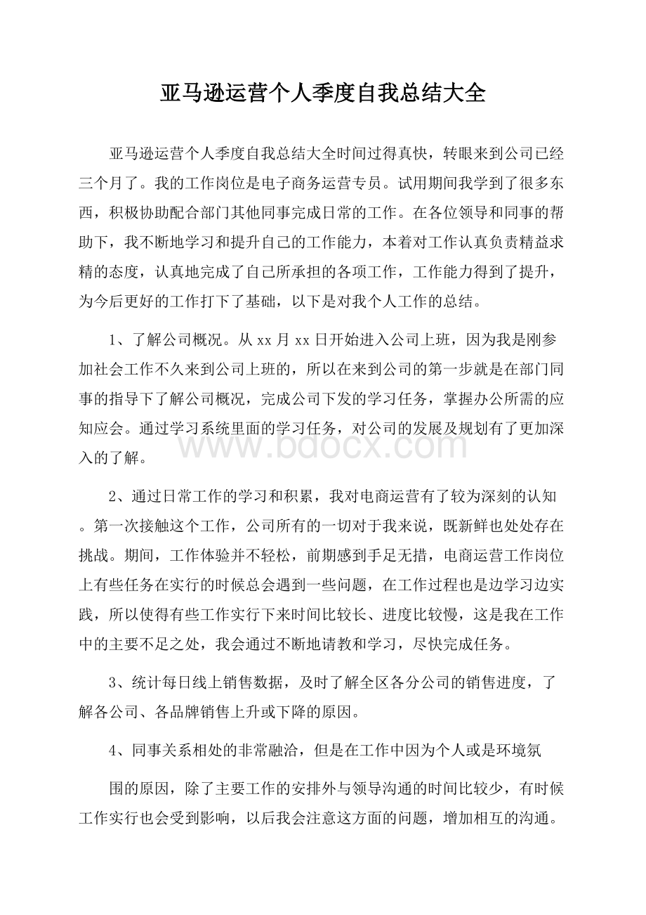 亚马逊运营个人季度自我总结大全.docx