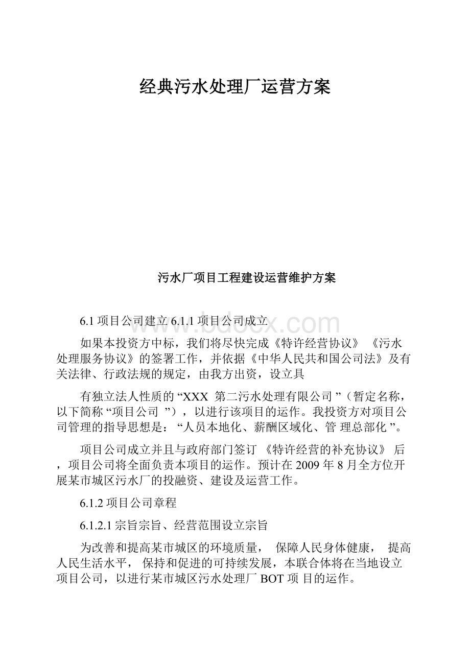 经典污水处理厂运营方案.docx_第1页