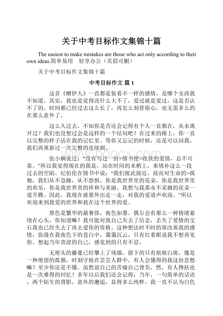 关于中考目标作文集锦十篇.docx