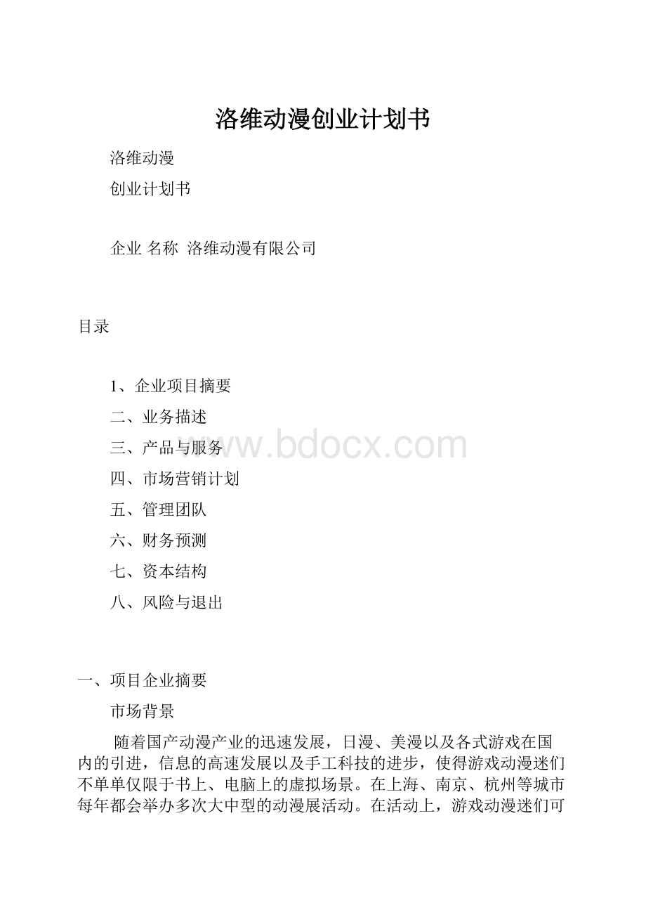 洛维动漫创业计划书.docx