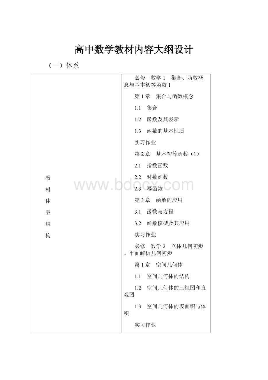 高中数学教材内容大纲设计.docx