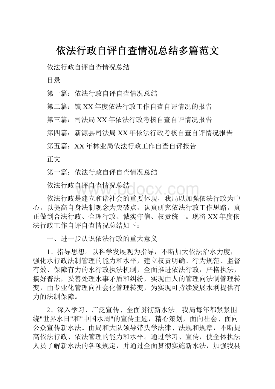 依法行政自评自查情况总结多篇范文.docx