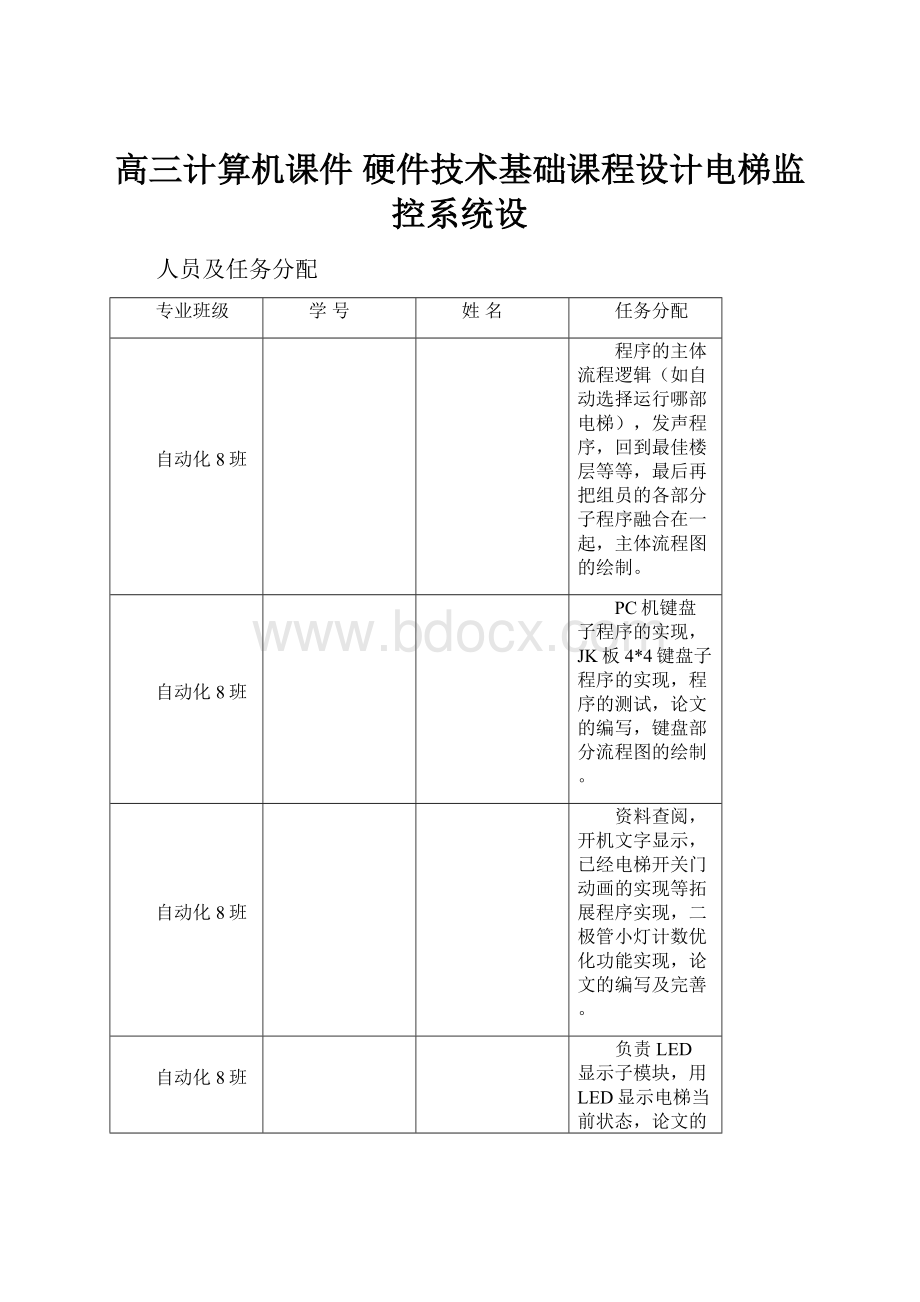 高三计算机课件 硬件技术基础课程设计电梯监控系统设.docx_第1页