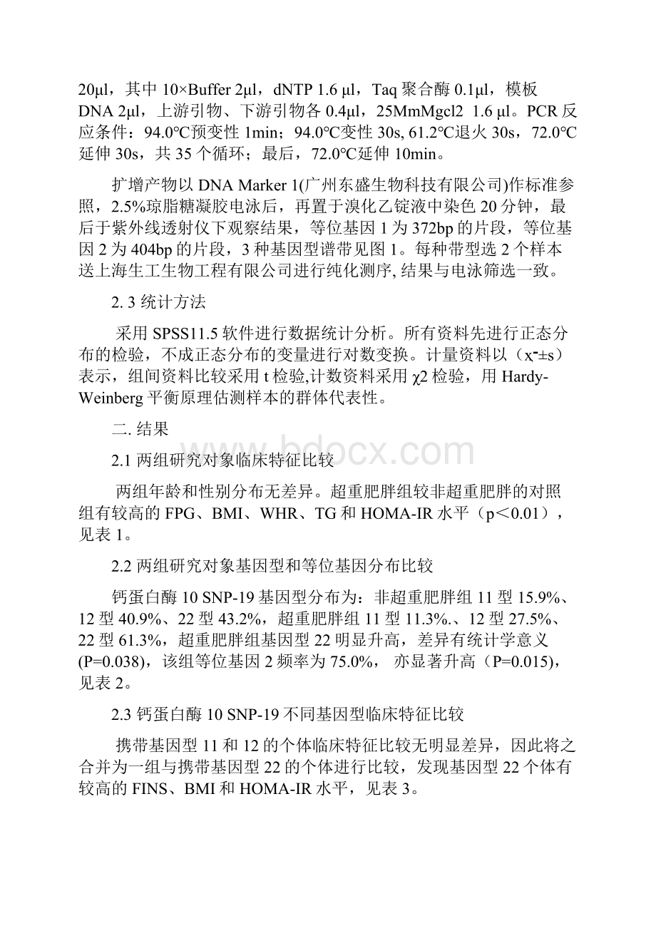 钙蛋白酶10基因多态性与体重和胰岛素抵抗的相关性.docx_第3页