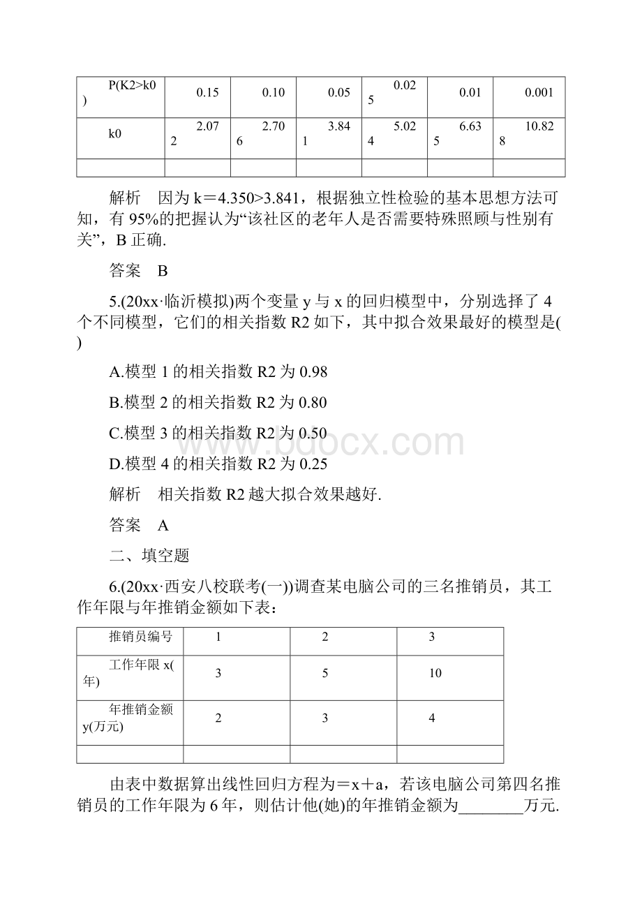 高中教育最新高考数学一轮总复习第10章概率与统计第四节变量间的相关关系与统计案例模拟创新题文1.docx_第3页