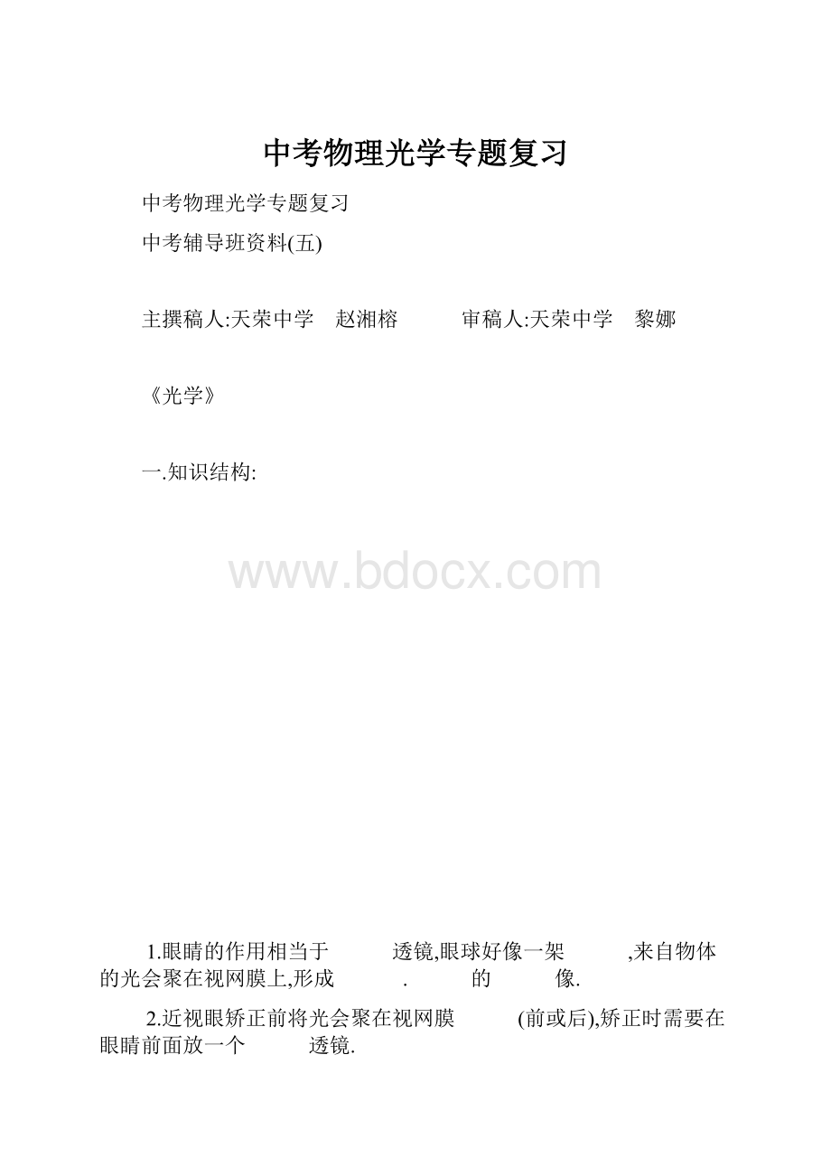 中考物理光学专题复习.docx_第1页