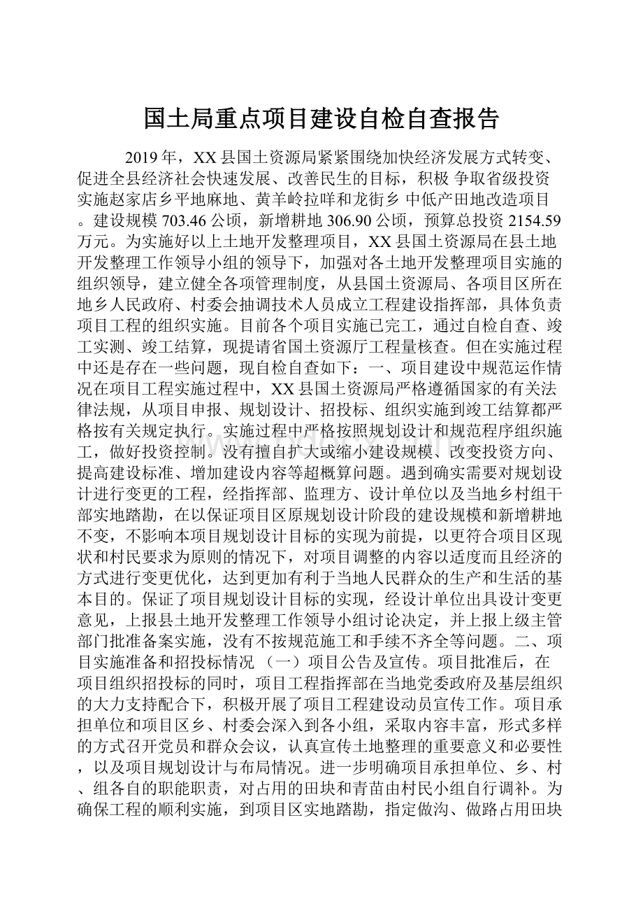 国土局重点项目建设自检自查报告.docx_第1页