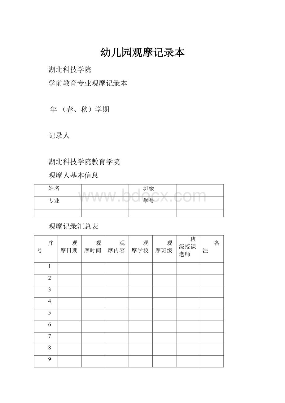 幼儿园观摩记录本.docx_第1页