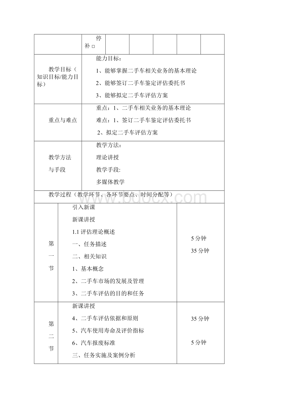 完整word版二手车鉴定与评估教案设计.docx_第2页