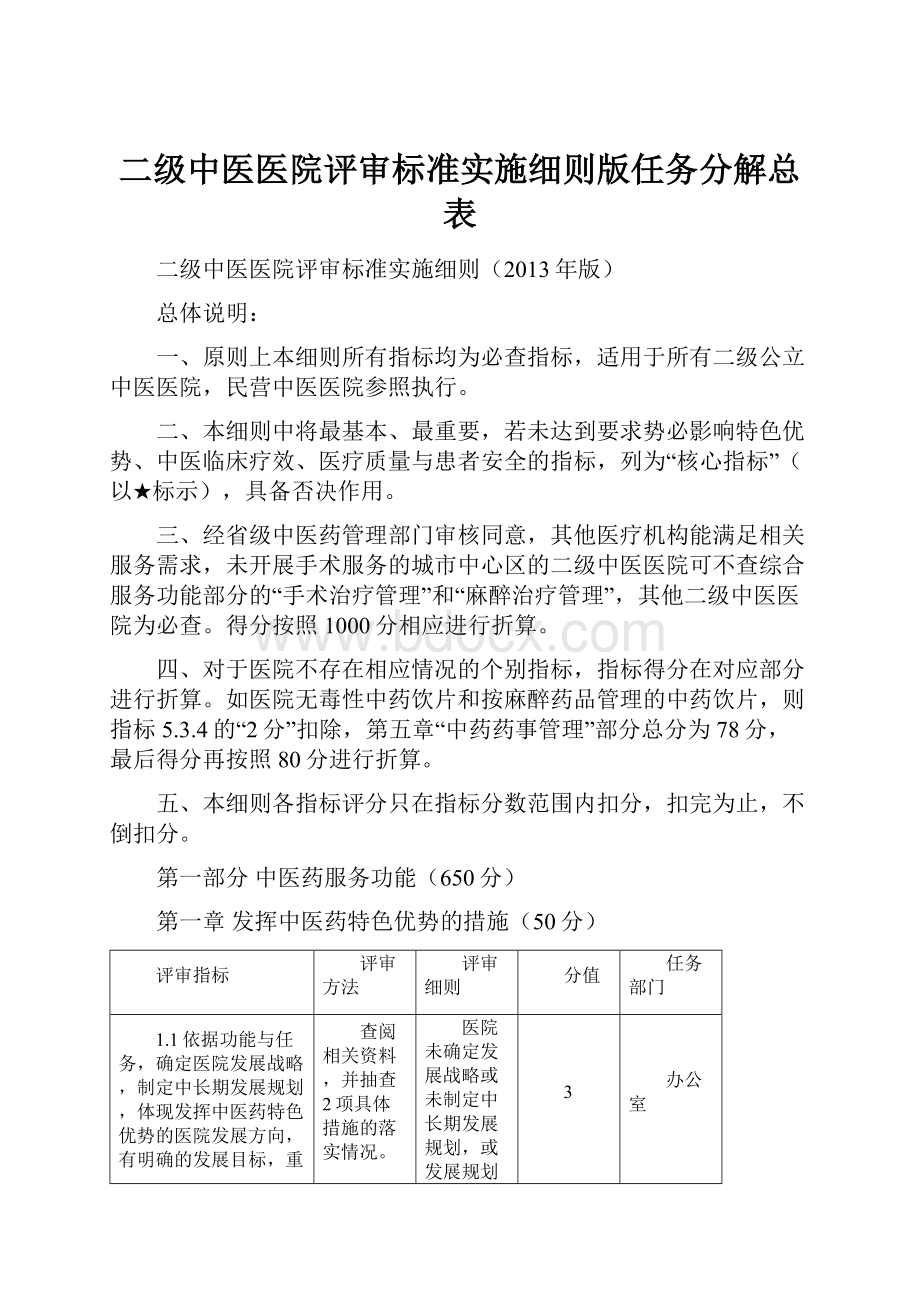 二级中医医院评审标准实施细则版任务分解总表.docx_第1页