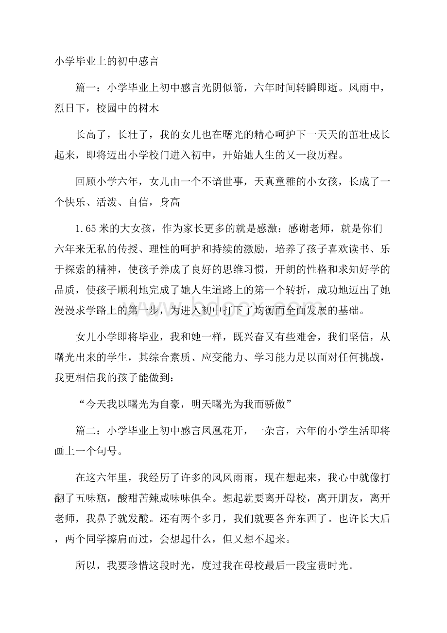 小学毕业上的初中感言.docx_第1页