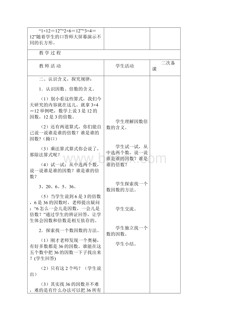 小学五年级下数学倍数和因数教案.docx_第2页