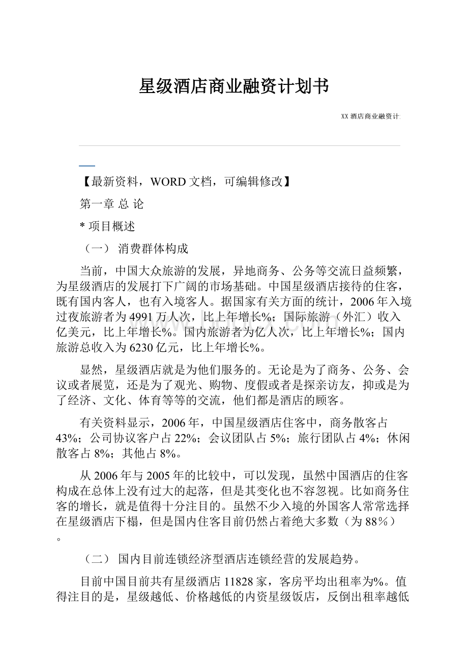 星级酒店商业融资计划书.docx_第1页