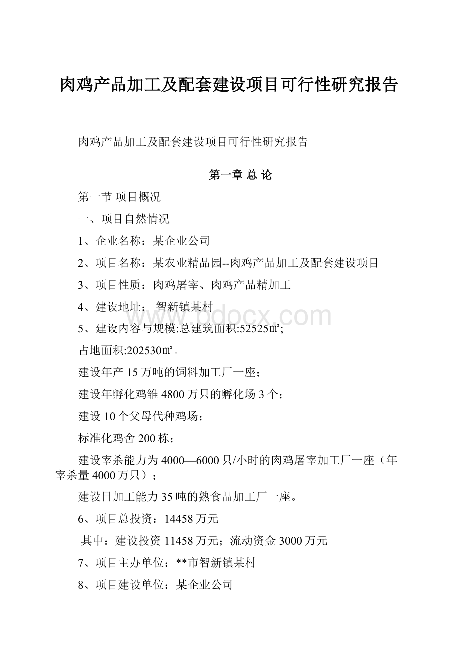 肉鸡产品加工及配套建设项目可行性研究报告.docx_第1页