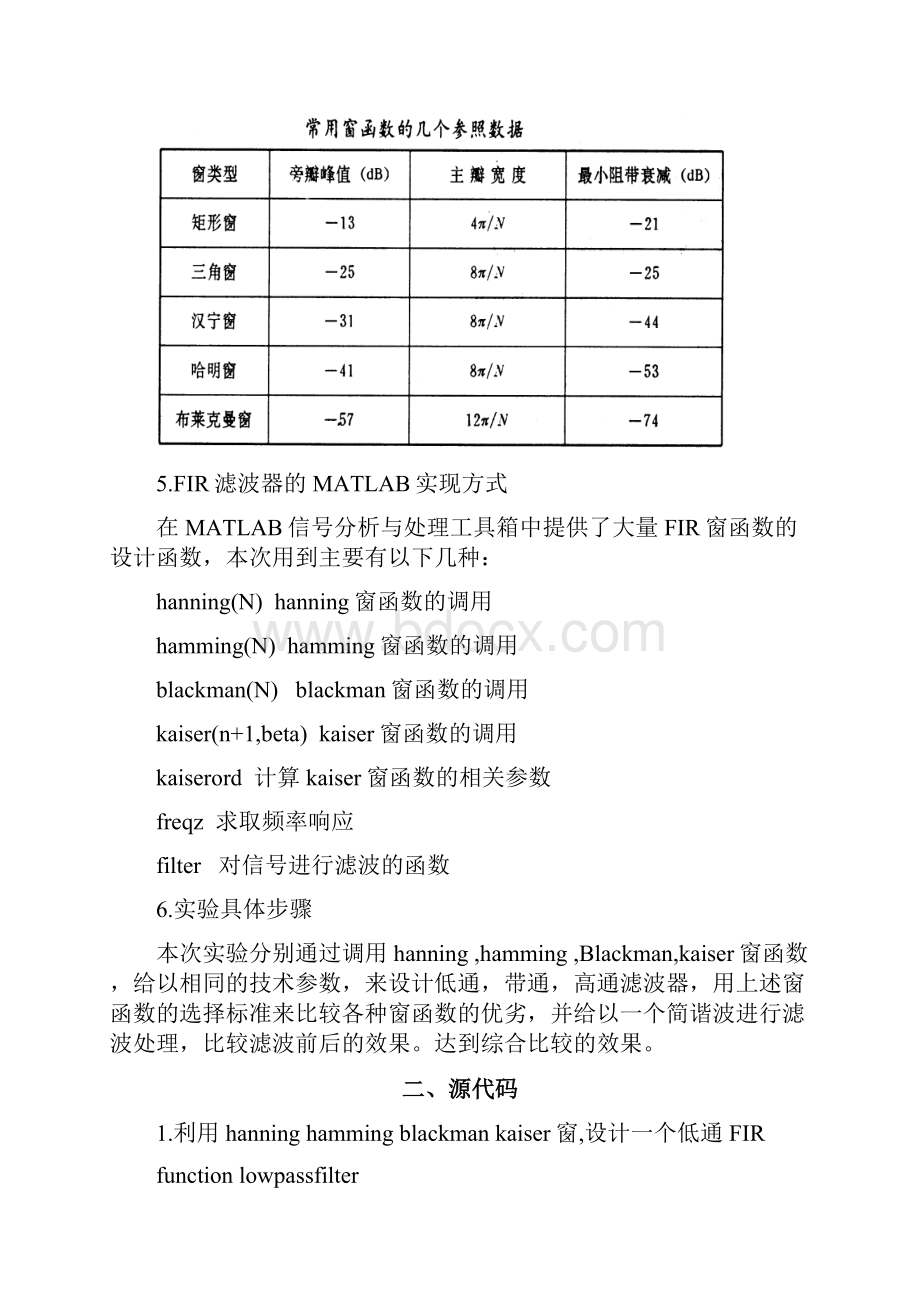 MATLAB窗函数法实现FIR的高通带通和低通滤波器的程序解析.docx_第3页