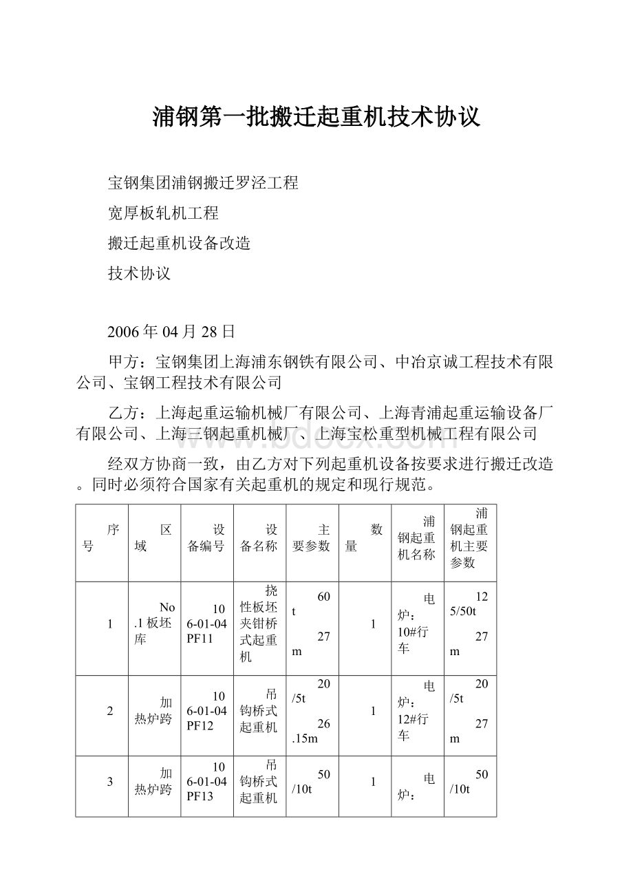 浦钢第一批搬迁起重机技术协议.docx_第1页