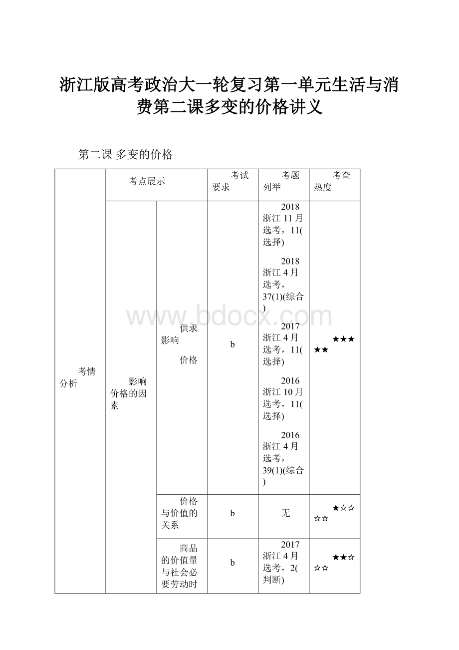 浙江版高考政治大一轮复习第一单元生活与消费第二课多变的价格讲义.docx