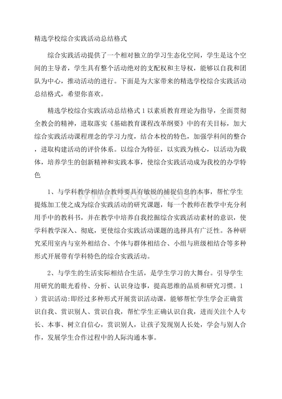 精选学校综合实践活动总结格式.docx