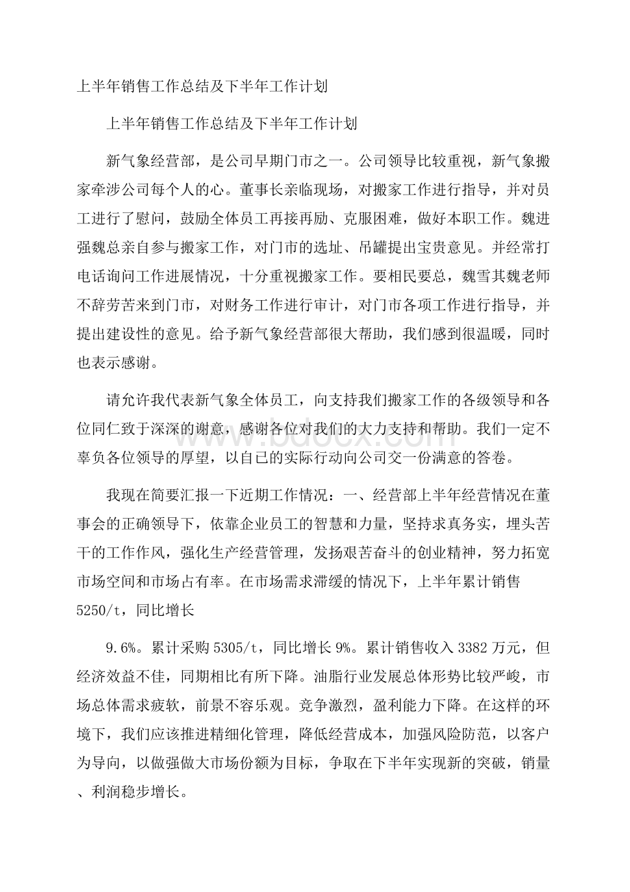 上半年销售工作总结及下半年工作计划.docx