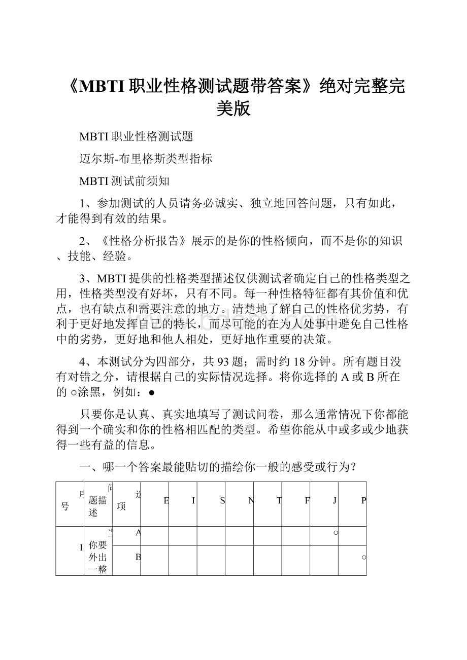 《MBTI职业性格测试题带答案》绝对完整完美版.docx_第1页