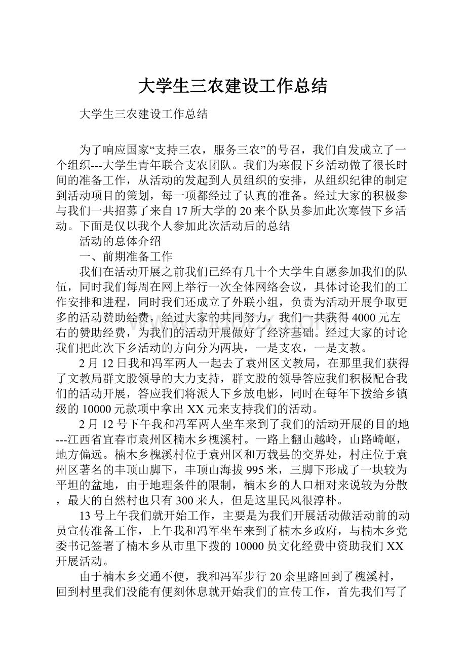 大学生三农建设工作总结.docx