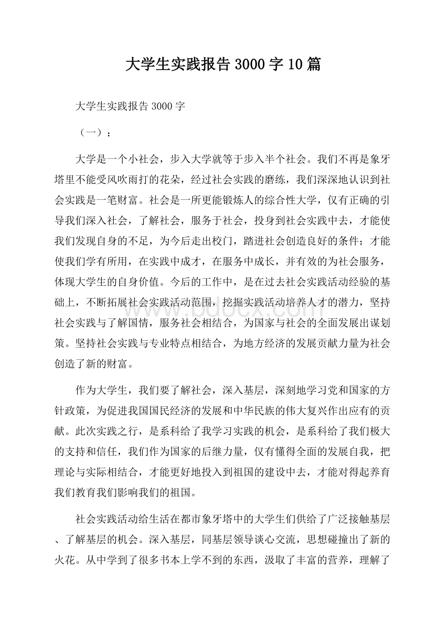 大学生实践报告3000字10篇.docx